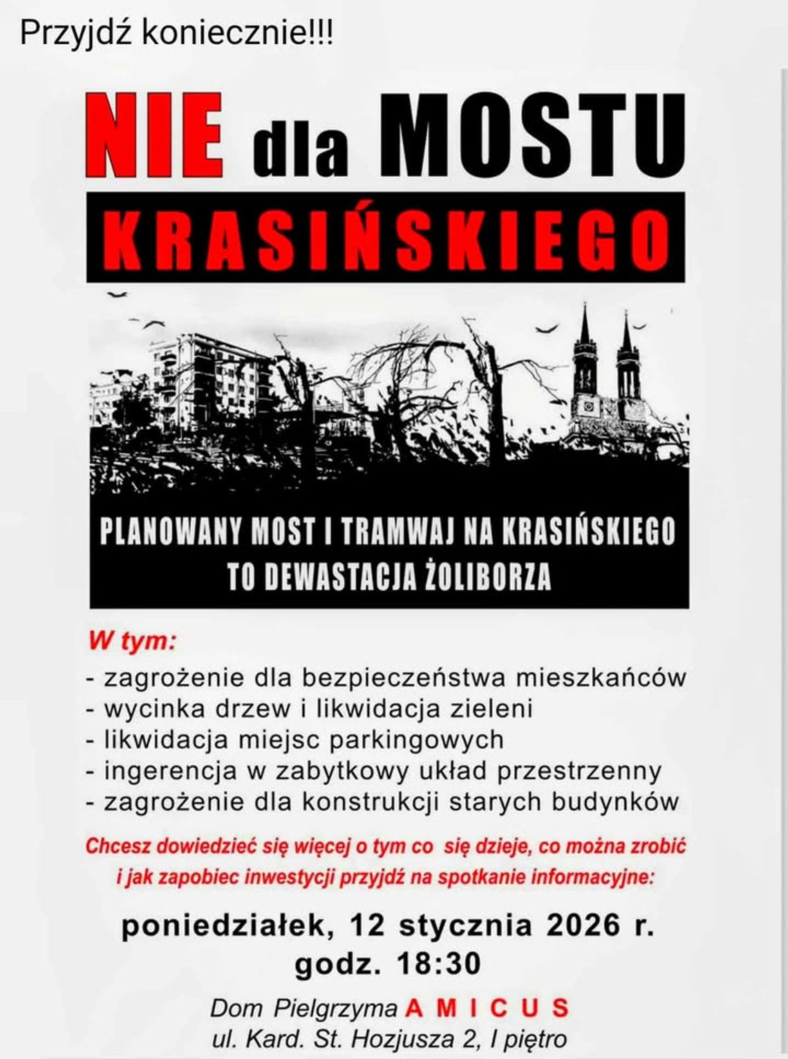 „Nie dla Mostu Krasińskiego”. Spotkanie dla mieszkańców i radnych