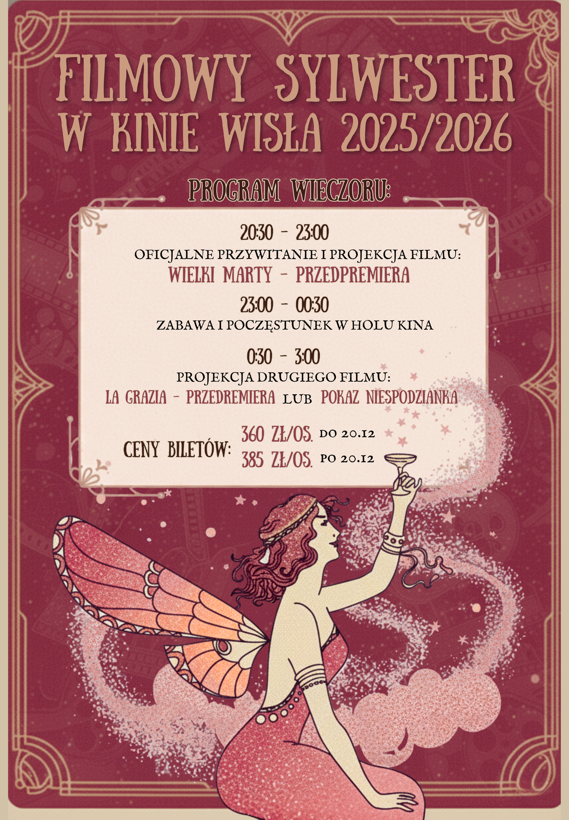 Sylwester w rytmie kina – wyjątkowa noc filmowa 2025/2026 w Kinie Wisła