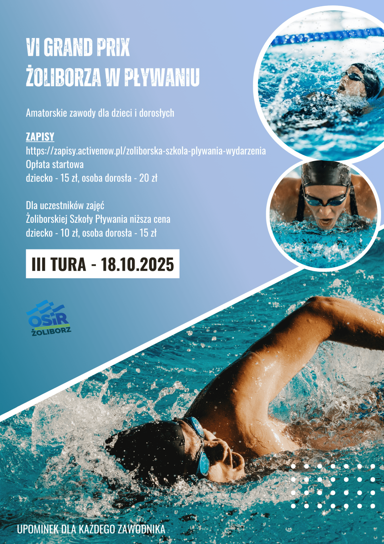 Miłośnicy pływania znów spotkają się na basenie! Już w sobotę, 18 października 2025 roku, odbędzie się trzecia tura VI Grand Prix Żoliborza w Pływaniu – cyklu zawodów, który co roku przyciąga młodych i dorosłych amatorów sportów wodnych.