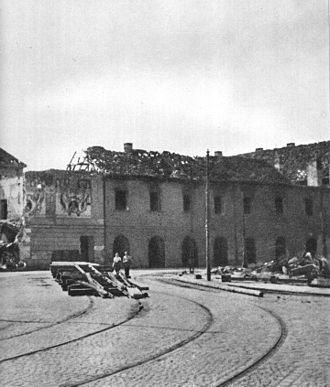 Arsenał w 1945 -widok z ulicy Bielańskiej -miejsce - akcji